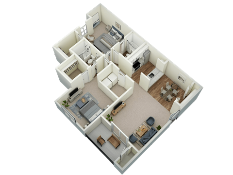 Floor plan for 2 beds, 2 baths, 1055 sqft